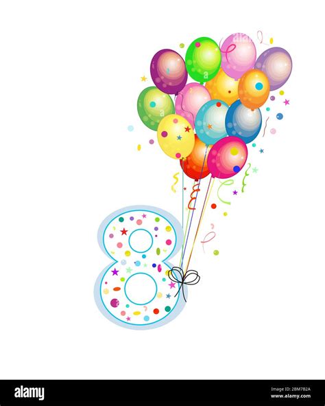Happy Eighth Birthday Candle Eight Numbered Balloon Colorful Balloons