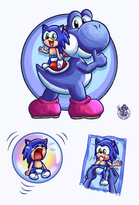 Yi X Bs Blue Yoshi And Baby Sonic By Music Yoshi Z On Deviantart Sonic Sonic And Amy Sonic