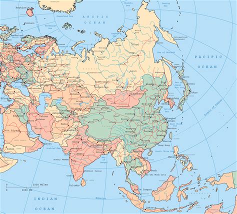 Большая подробная политическая карта Азии со всеми столицами крупными