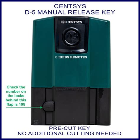 Centsys D5 Electric Slide Gate Pre Cut Manual Release Key Number 198