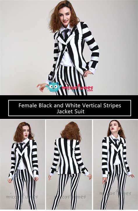 Ootd romwe black and white striped leggings. Female Black and White Vertical Stripes Jacket Suit ...