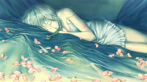 Anime Sleep Girl Rose Petals Wallpaper X Wallpaperup