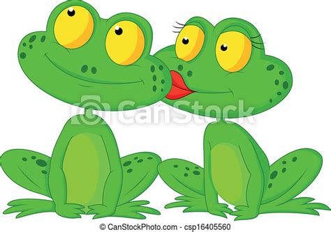 Clip Art Vector Of Frog Cartoon Kissing Vector