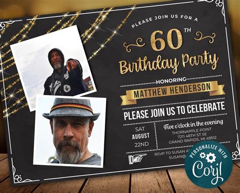 60th Birthday Invitations Male 1 Blue Orange Big 60 Male Birthday