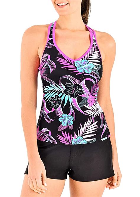 Buy Zeroxposur Womens Tankini Swimsuits Racerback Top Full Coverage Action Shorts Set At