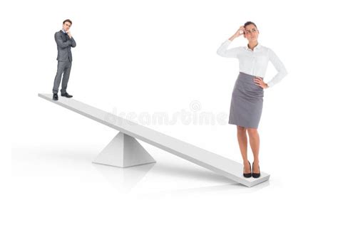 White Scales Weighing Businessman And Businesswoman Stock Photo Image