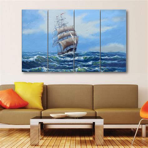 5 Panels Canvas Set Of Ship Sea Oil Paintings Landscape Art Framer