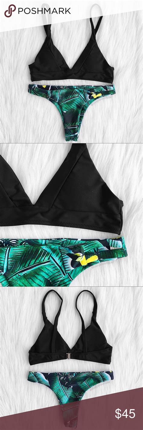 ️sale ️ Black And Green Tropical Cheeky Bikini Set Cheeky Bikinis Bikinis Clothes Design