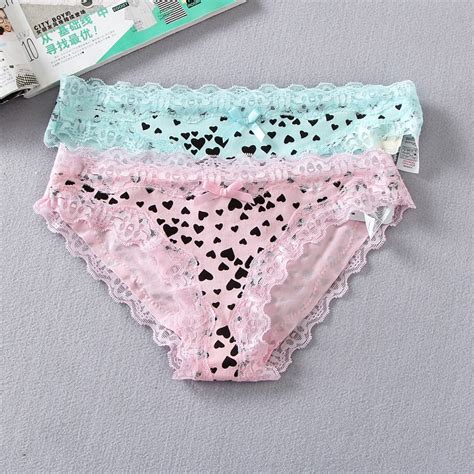 sexy pink heart print briefs panties brand lace underware womens cotton underware for women