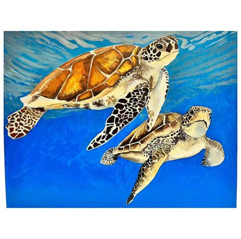 British Contemporary Sea Turtles Swimming In Blue Sea Large