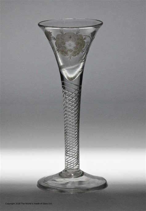 Jacobite Engraved Multi Spiral Air Twist Wine Glass 18th Century Glass