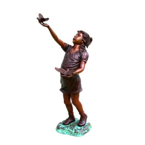 Srb47193 Bronze Girl Holding Bird Sculpture Florida Bronze
