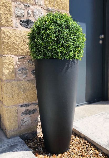 Deluxe Artificial Boxwood Topiary Ball In Tall Tapered Round Planter Artificial Green