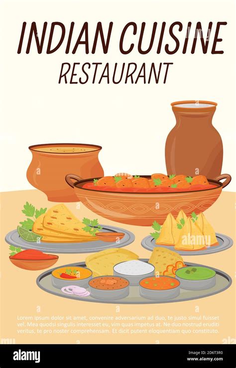 Indian Cuisine Restaurant Poster Flat Vector Template Stock Vector