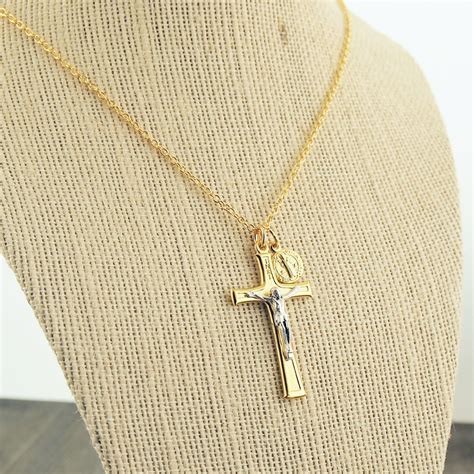 Gold Crucifix Necklace Silver Corpus Mixed Metal Cross Choker Medal