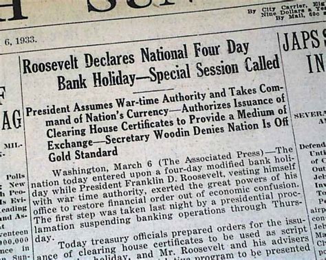 Bank accounts were being withdrawn en masse, and the banks did not have the cash on hand necessary to cover all withdrawals. 1933 Bank Holiday Ordered... - RareNewspapers.com