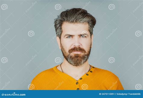 Serious Man Face Bearded Guy Human Expression Emotion Concept