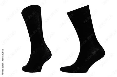 Foto Stock Blank Black Cotton Long Socks On Invisible Foot Isolated On White Background As Mock