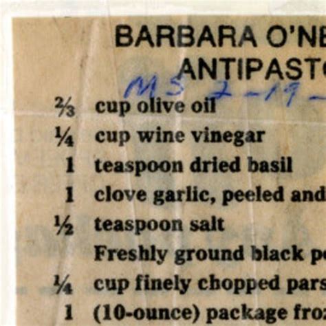 Barbara Oneills Antipasto Historic Recipe Barbara Health Heal
