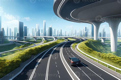 Futuristic Modern Future City With Highway Road Generative Art By Ai