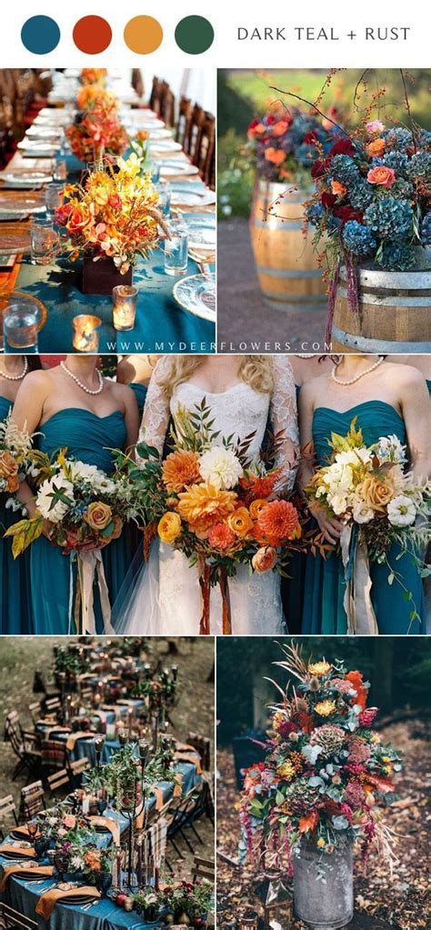 Dark Teal Blue And Rust Fall Wedding Color Ideas Dark Teal And Dusty