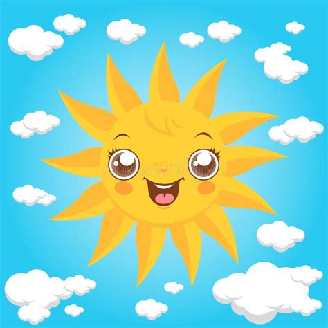 Cartoon Sun And Clouds In The Sky Vector Illustration Stock Vector