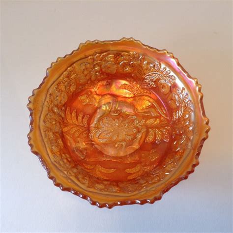 Fenton Marigold Carnival Glass Footed Panther Berry Bowl Etsy
