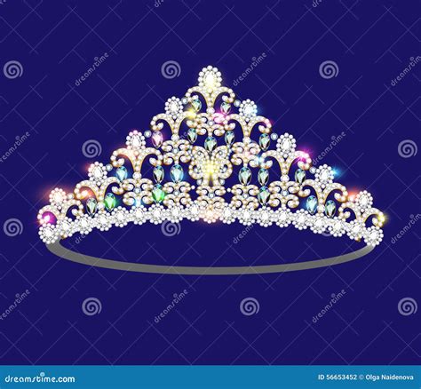 Crown Tiara Women With Glittering Precious Stones Stock Vector