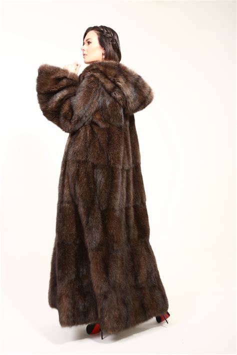long russian sable fur coat with a hood