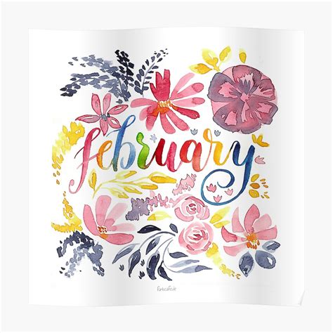 February Watercolor Dreamy Flowers Poster By Farbcafe Redbubble