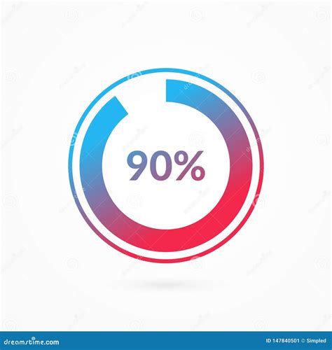 90 Percent Blue And Red Gradient Pie Chart Sign Percentage Vector