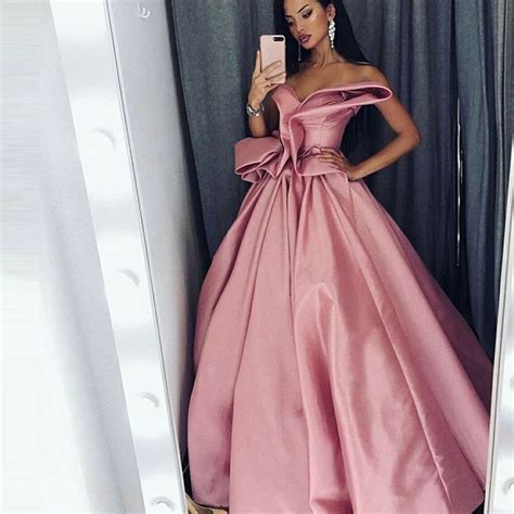 A Line Sweetheart Floor Length Pink Satin Prom Dress With Ruffles M2384