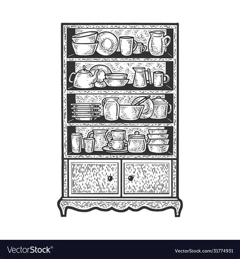 Cupboard With Utensils Sketch Royalty Free Vector Image