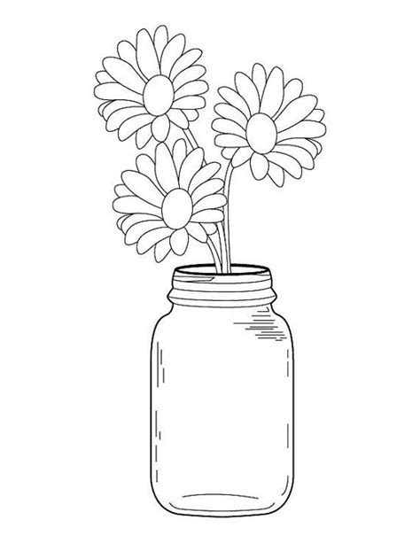 Mason Jar Daisy Bouquet Coloring Page Etsy Flower Coloring Pages