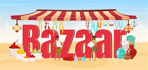 Bazaar Kata Konsep Banner Vektor Warna Datar Suvenir Rempahrempah Tenda