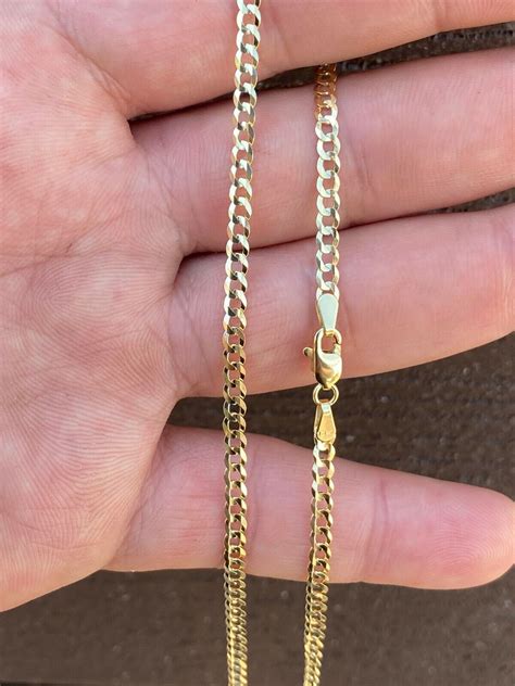 Solid 14k Yellow Gold Miami Cuban Link Chain Thin Necklace Mens Or
