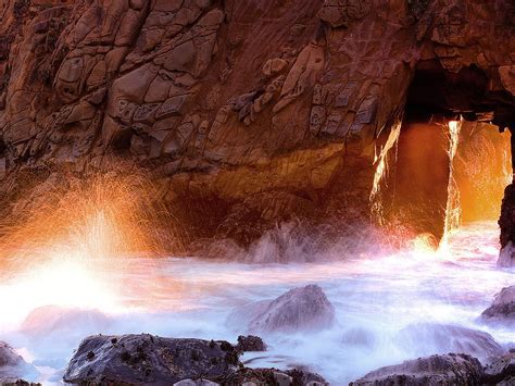 Grotto Splash Rocks Splash Water River Cave Hd Wallpaper Peakpx