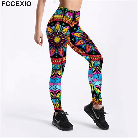 FCCEXIO New Women Workout Leggings High Waist Fitness Legging Colorful