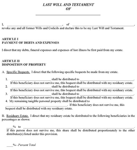 Free Colorado Last Will And Testament Forms Printable Pdf And Word