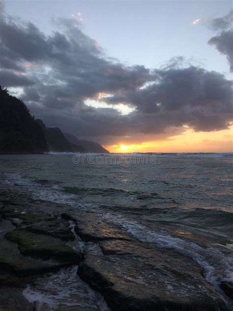 Na Pali Coast Cliffs During Sunset On Kauai Island Hawaii Stock Image