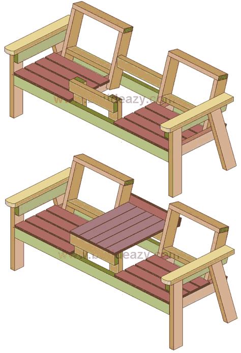 Now attach the bench fronts by drilling screws into support posts. how to build a 2 seater bench with a center table in 2020 ...