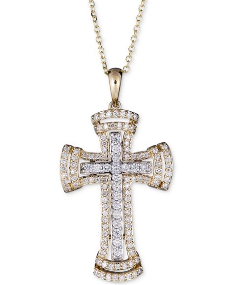 Macys Diamond Cross Pendant Necklace 12 Ct Tw In 14k Gold