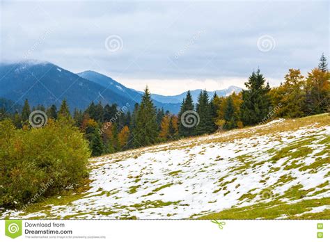 Beautiful Autumn A Colorful Mountain Landscape With Snow Capped Peaks