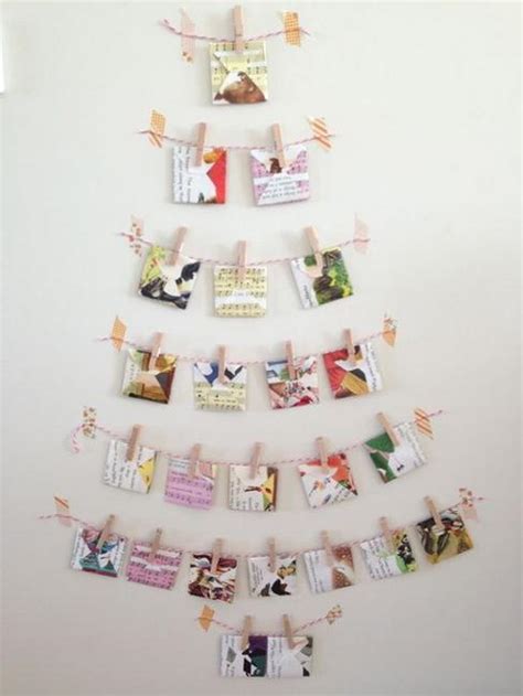Christmas tree on the wall decor. Creative Ideas Recycling Holiday Cards for Wall Christmas Trees