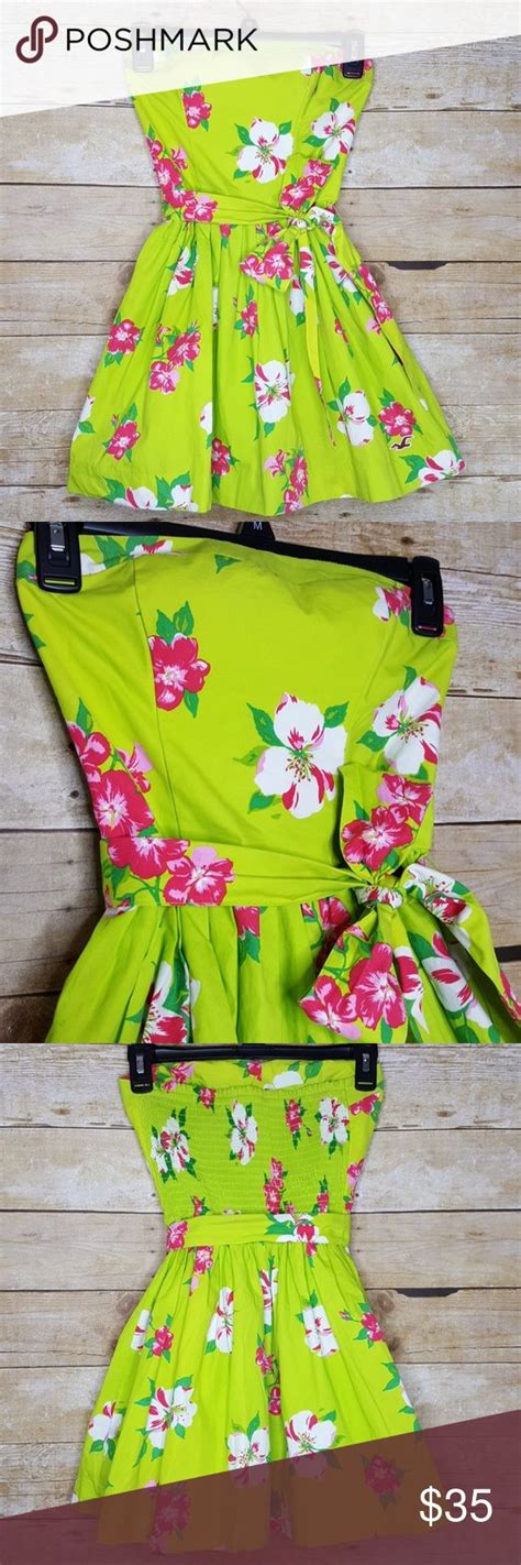 Hollister Lime Green Floral Dress With Tie Belt Green Floral Dress