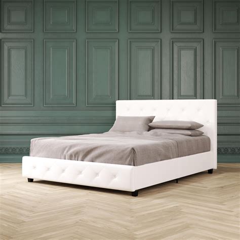 dhp dakota upholstered faux leather platform bed full white