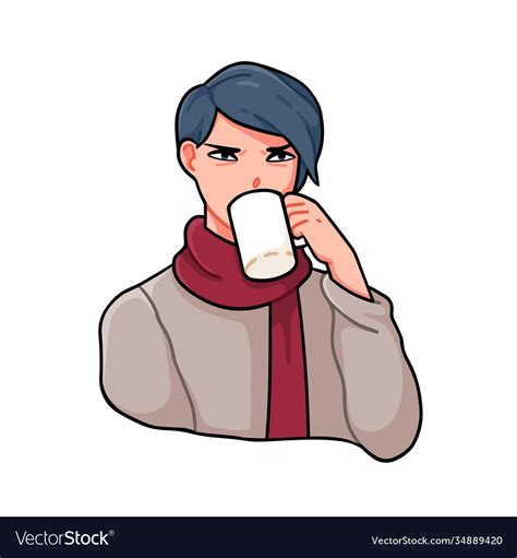 Angry Anime Boy With Stylish Haircut Drinking Tea Vector Image