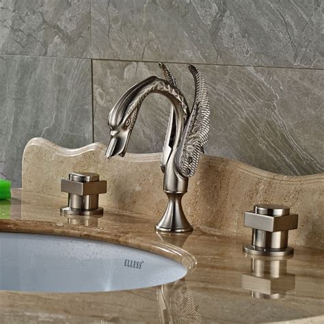 Brushed Nickle Widespread Bathroom Basin Faucet Square Handles Mixer