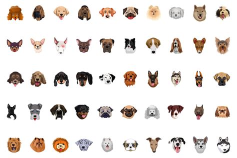 50 X Realistic Different Dog Breed Faces Illustration 382754