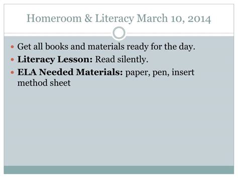 Ppt Homeroom And Literacy March 10 2014 Powerpoint Presentation Free